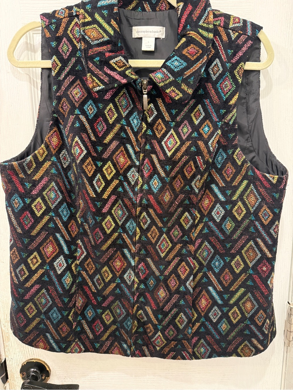Christopher & Banks Black Diamond-Print Multicolor Vest